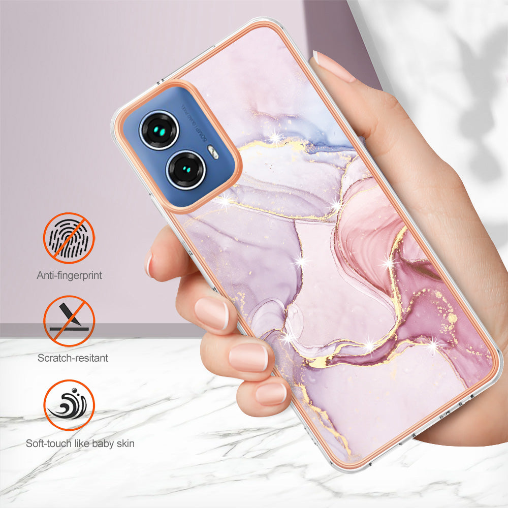 YB IMD Series-2 For Motorola Moto G34 5G Marble Pattern Case TPU Shockproof Phone Cover - Rose Gold 005