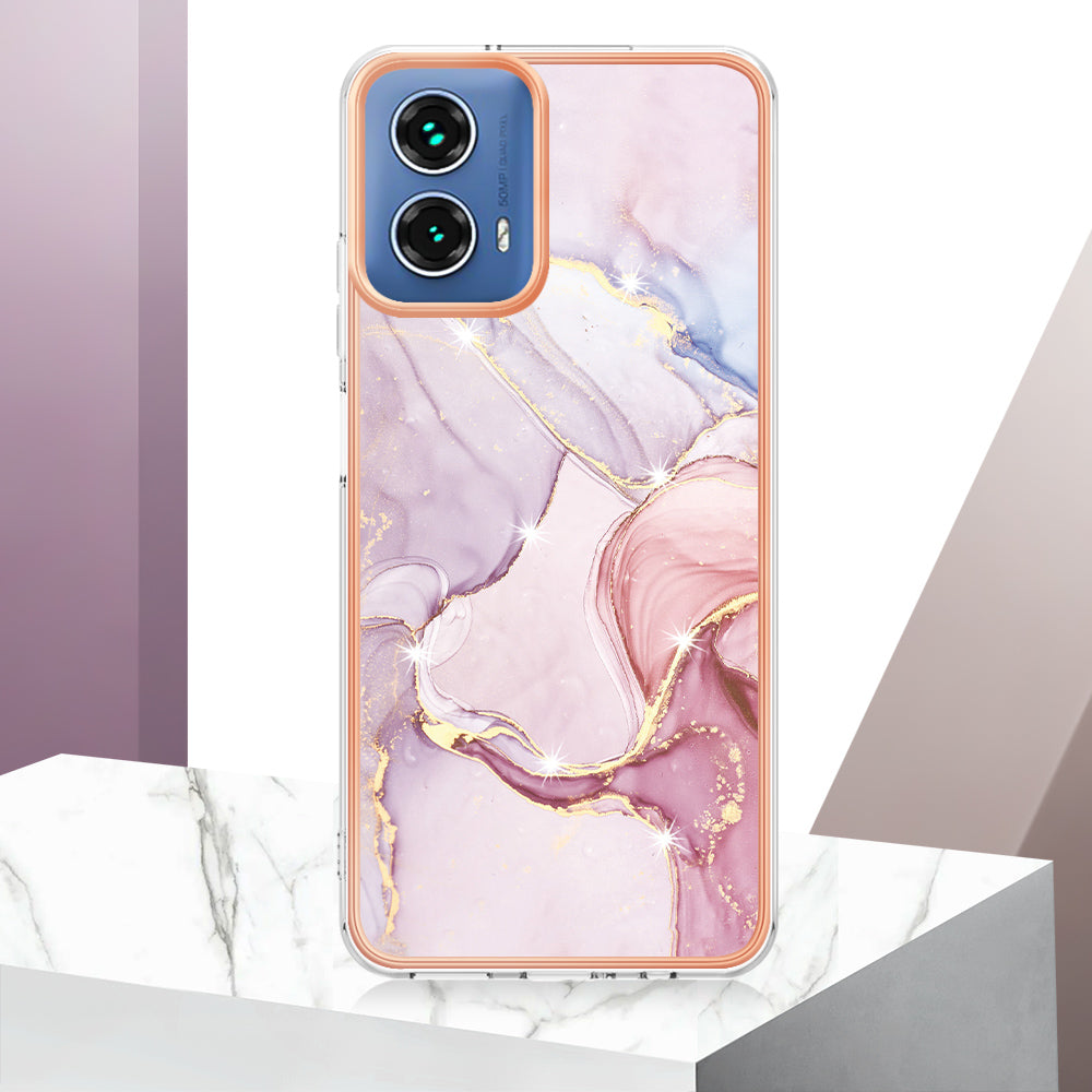 YB IMD Series-2 For Motorola Moto G34 5G Marble Pattern Case TPU Shockproof Phone Cover - Rose Gold 005