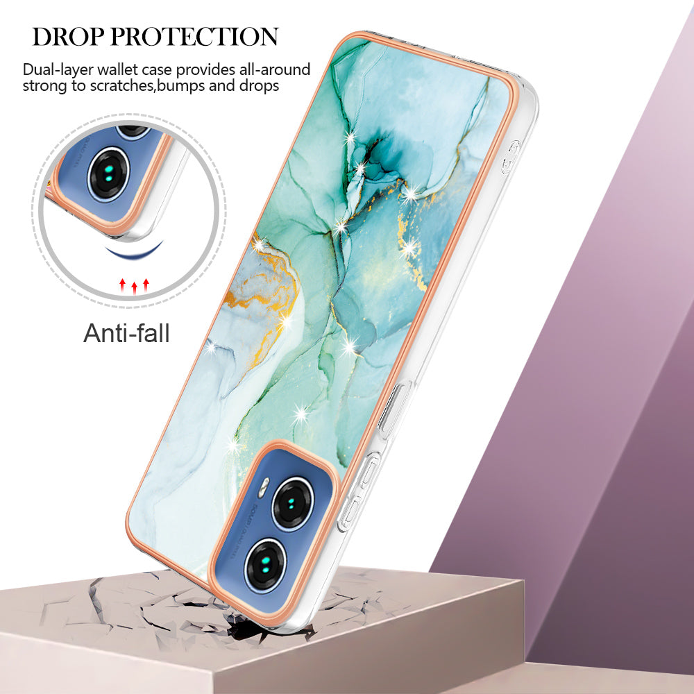 YB IMD Series-2 For Motorola Moto G34 5G Marble Pattern Case TPU Shockproof Phone Cover - Green 003