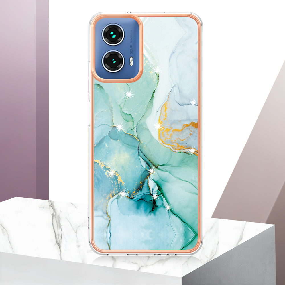 YB IMD Series-2 For Motorola Moto G34 5G Marble Pattern Case TPU Shockproof Phone Cover - Green 003