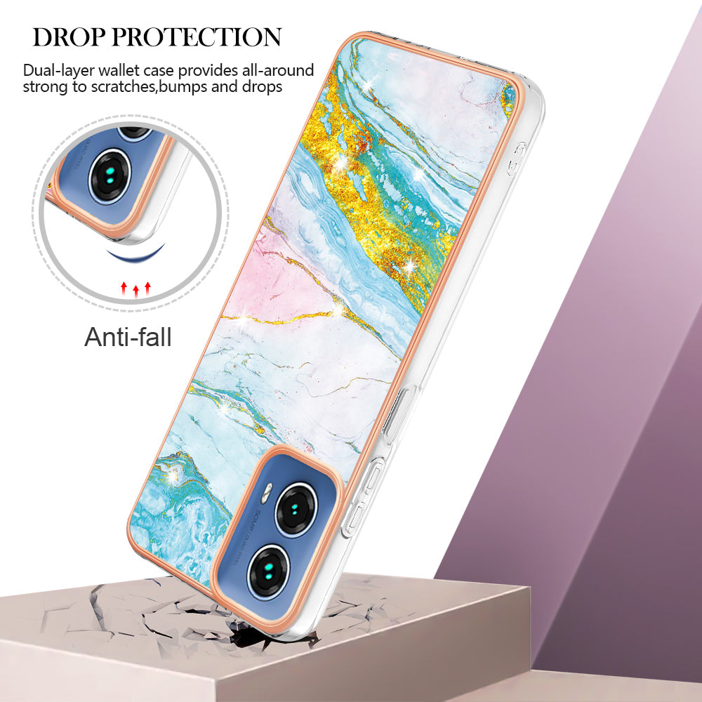 YB IMD Series-2 For Motorola Moto G34 5G Marble Pattern Case TPU Shockproof Phone Cover - Green 004