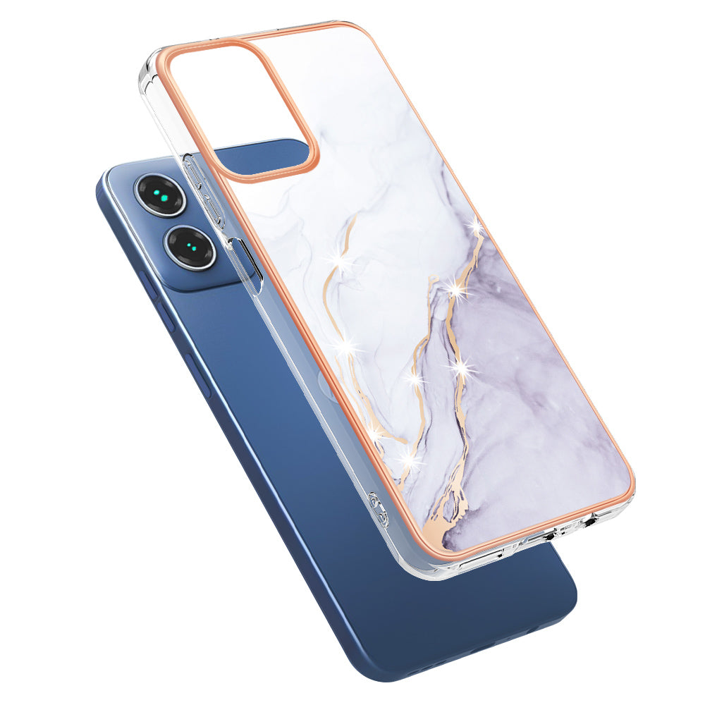 YB IMD Series-2 For Motorola Moto G34 5G Marble Pattern Case TPU Shockproof Phone Cover - White 006