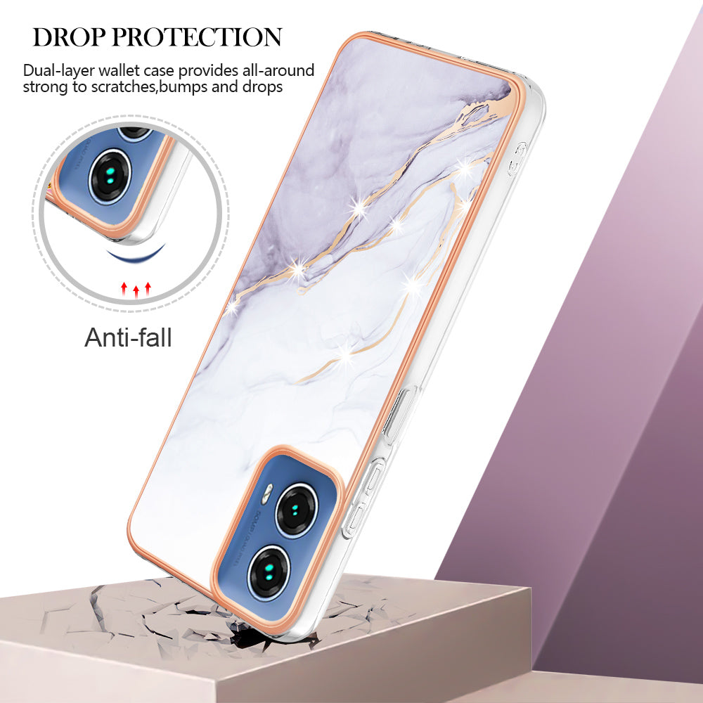 YB IMD Series-2 For Motorola Moto G34 5G Marble Pattern Case TPU Shockproof Phone Cover - White 006