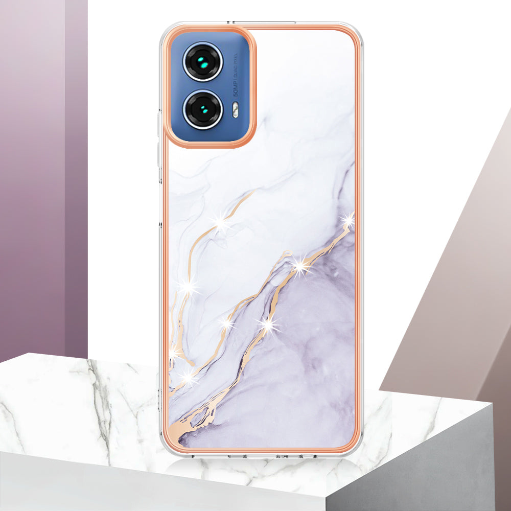 YB IMD Series-2 For Motorola Moto G34 5G Marble Pattern Case TPU Shockproof Phone Cover - White 006