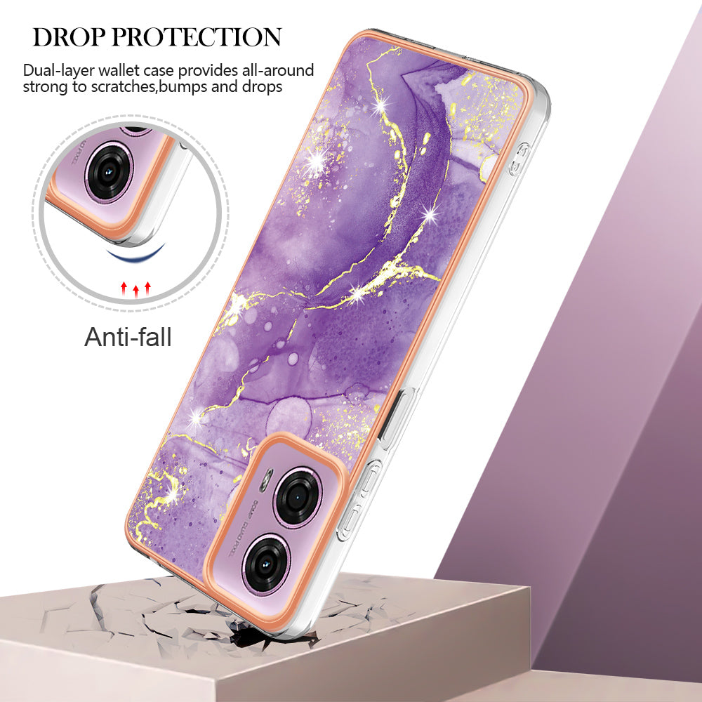 YB IMD Series-2 For Motorola Moto G04 4G / Moto G24 4G Case Marble Pattern IMD TPU Phone Case - Purple 002