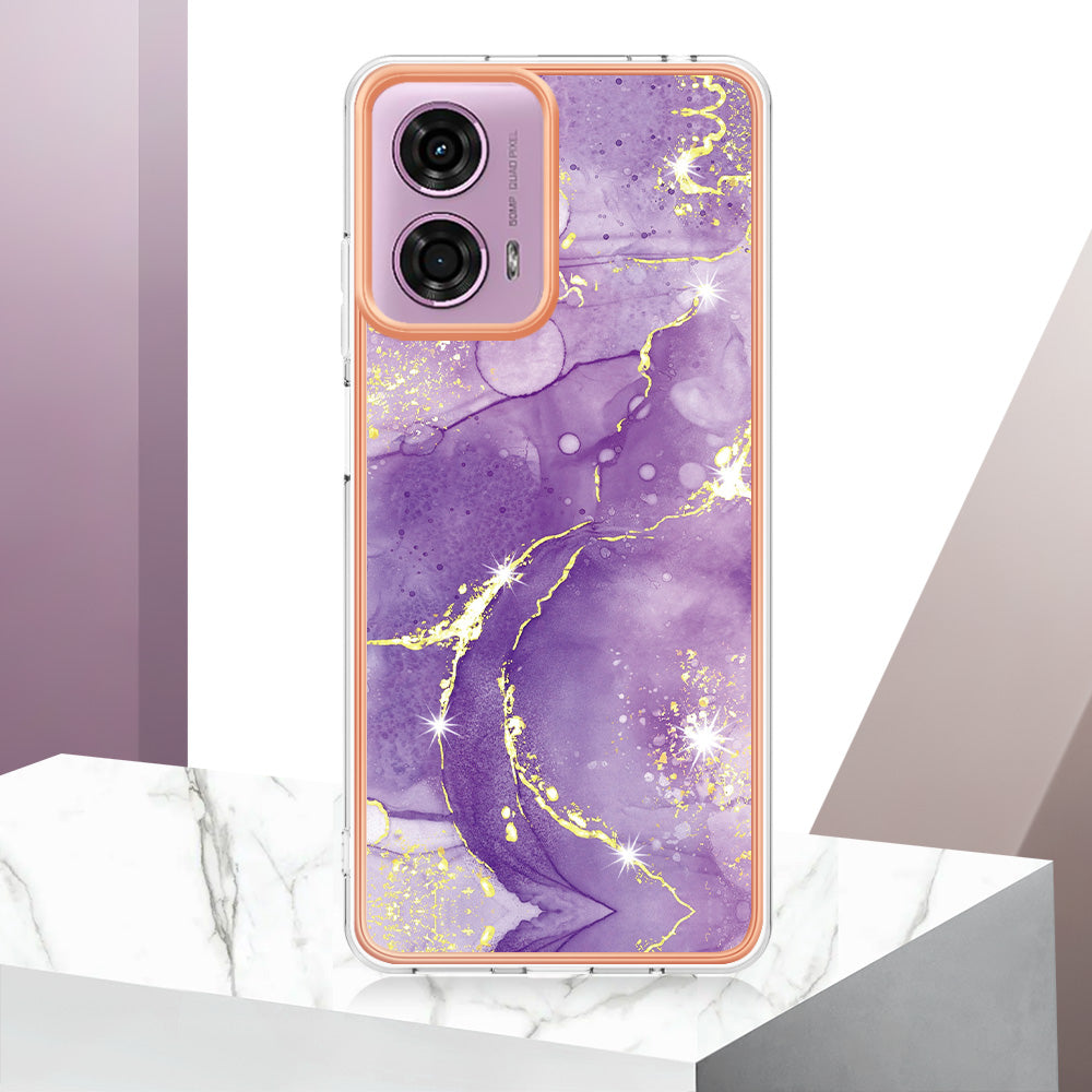 YB IMD Series-2 For Motorola Moto G04 4G / Moto G24 4G Case Marble Pattern IMD TPU Phone Case - Purple 002