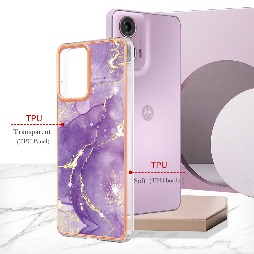 YB IMD Series-2 For Motorola Moto G04 4G / Moto G24 4G Case Marble Pattern IMD TPU Phone Case - Purple 002