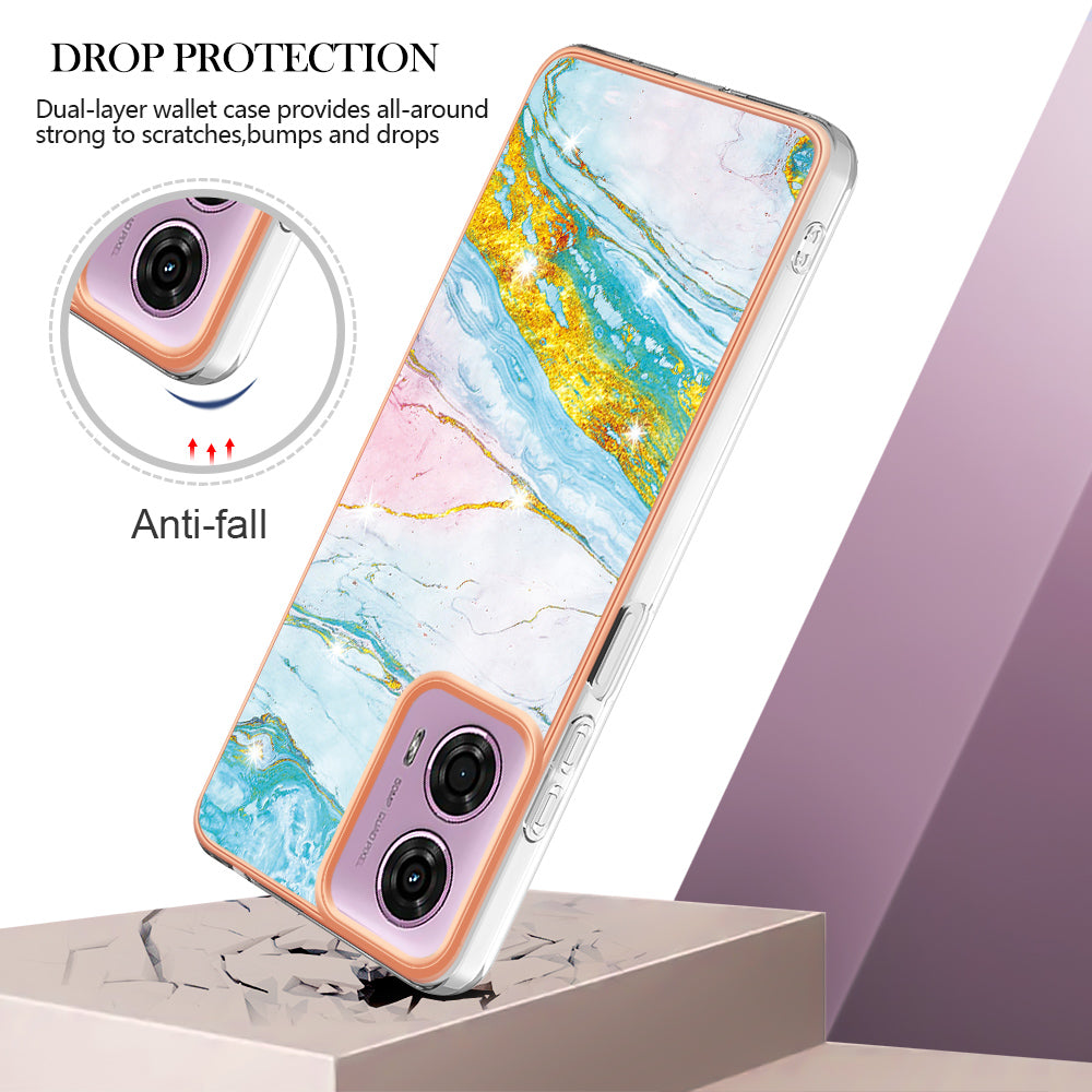 YB IMD Series-2 For Motorola Moto G04 4G / Moto G24 4G Case Marble Pattern IMD TPU Phone Case - Green 004