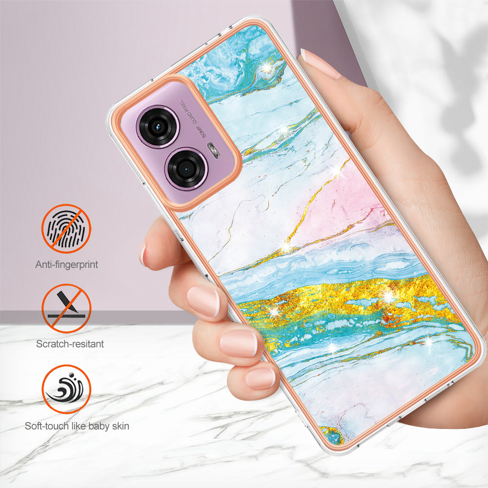 YB IMD Series-2 For Motorola Moto G04 4G / Moto G24 4G Case Marble Pattern IMD TPU Phone Case - Green 004