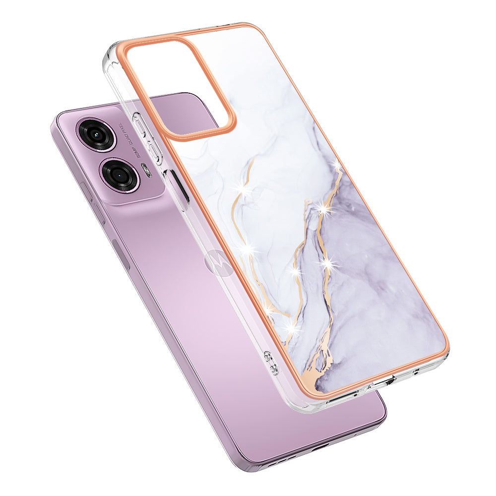 YB IMD Series-2 For Motorola Moto G04 4G / Moto G24 4G Case Marble Pattern IMD TPU Phone Case - White 006