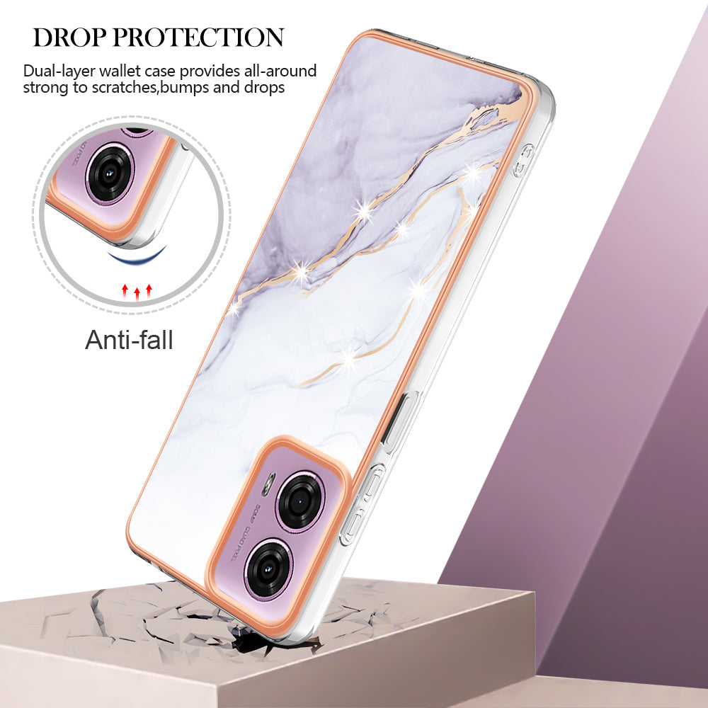 YB IMD Series-2 For Motorola Moto G04 4G / Moto G24 4G Case Marble Pattern IMD TPU Phone Case - White 006