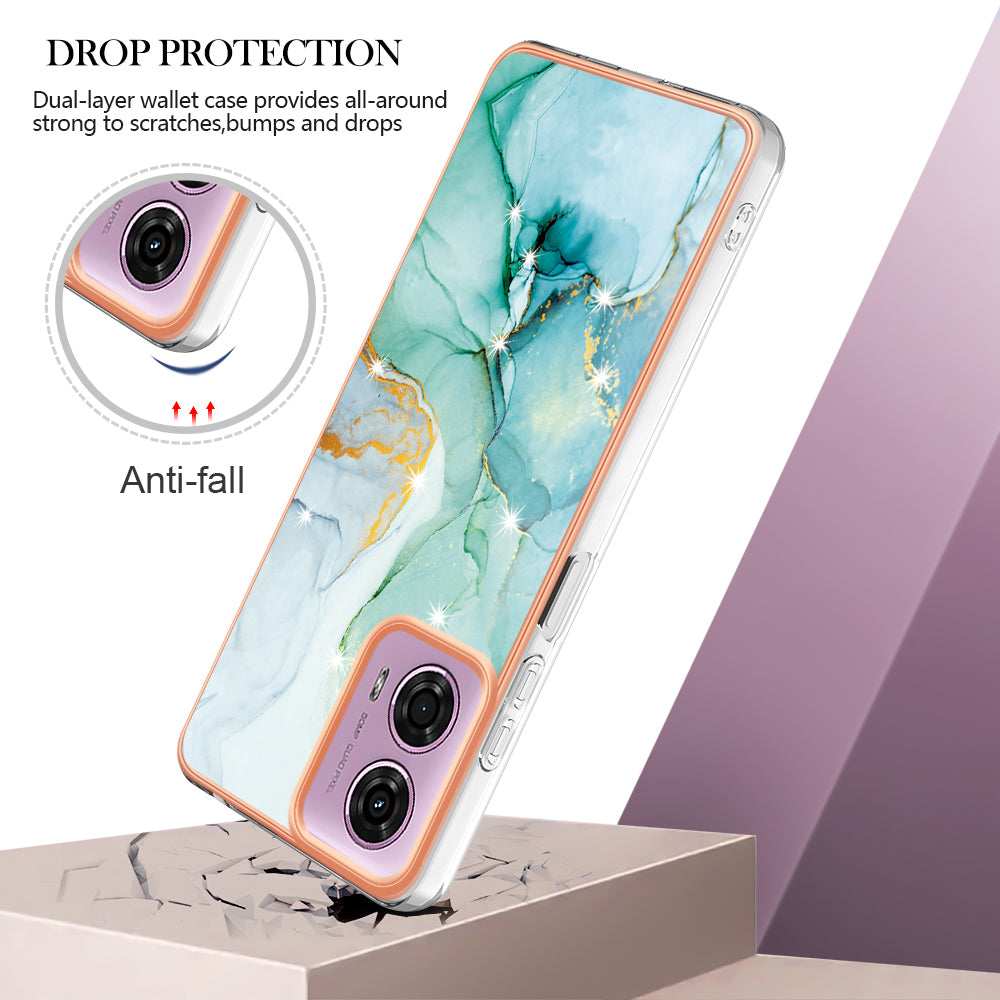 YB IMD Series-2 For Motorola Moto G04 4G / Moto G24 4G Case Marble Pattern IMD TPU Phone Case - Green 003