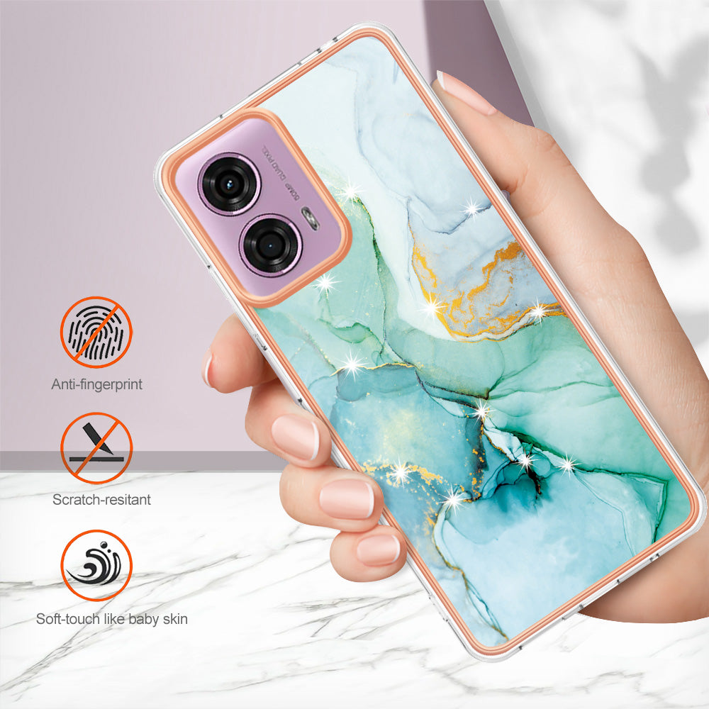 YB IMD Series-2 For Motorola Moto G04 4G / Moto G24 4G Case Marble Pattern IMD TPU Phone Case - Green 003