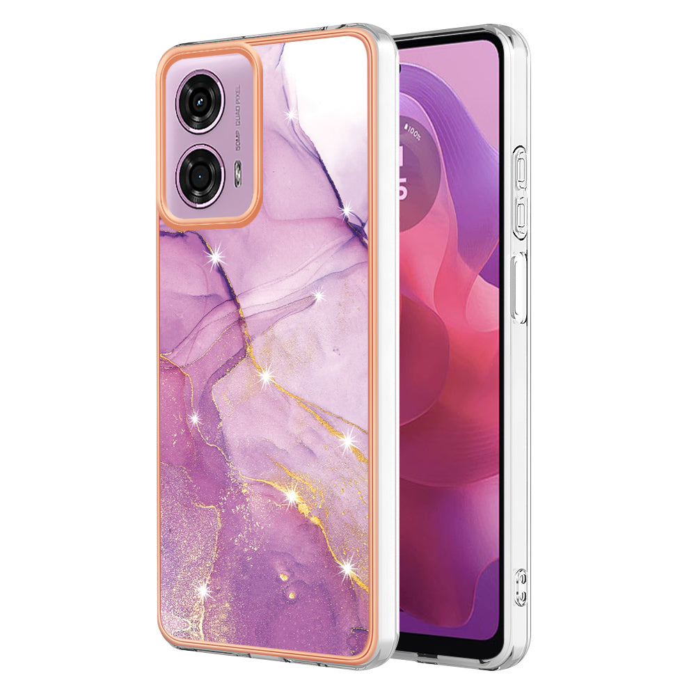 YB IMD Series-2 For Motorola Moto G04 4G / Moto G24 4G Case Marble Pattern IMD TPU Phone Case - Purple 001