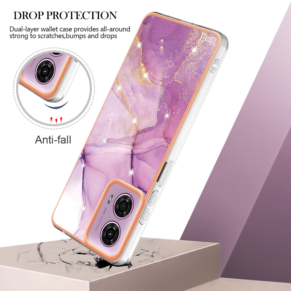 YB IMD Series-2 For Motorola Moto G04 4G / Moto G24 4G Case Marble Pattern IMD TPU Phone Case - Purple 001
