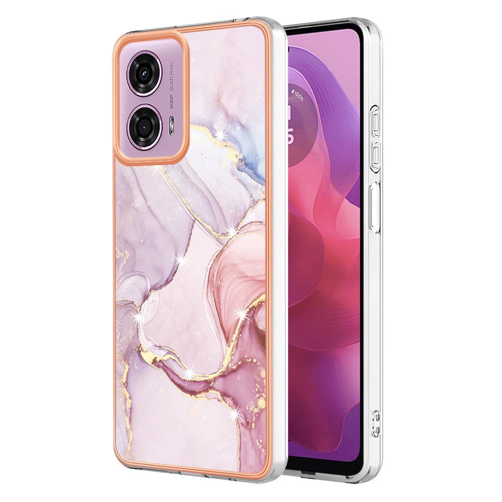 YB IMD Series-2 For Motorola Moto G04 4G / Moto G24 4G Case Marble Pattern IMD TPU Phone Case - Rose Gold 005