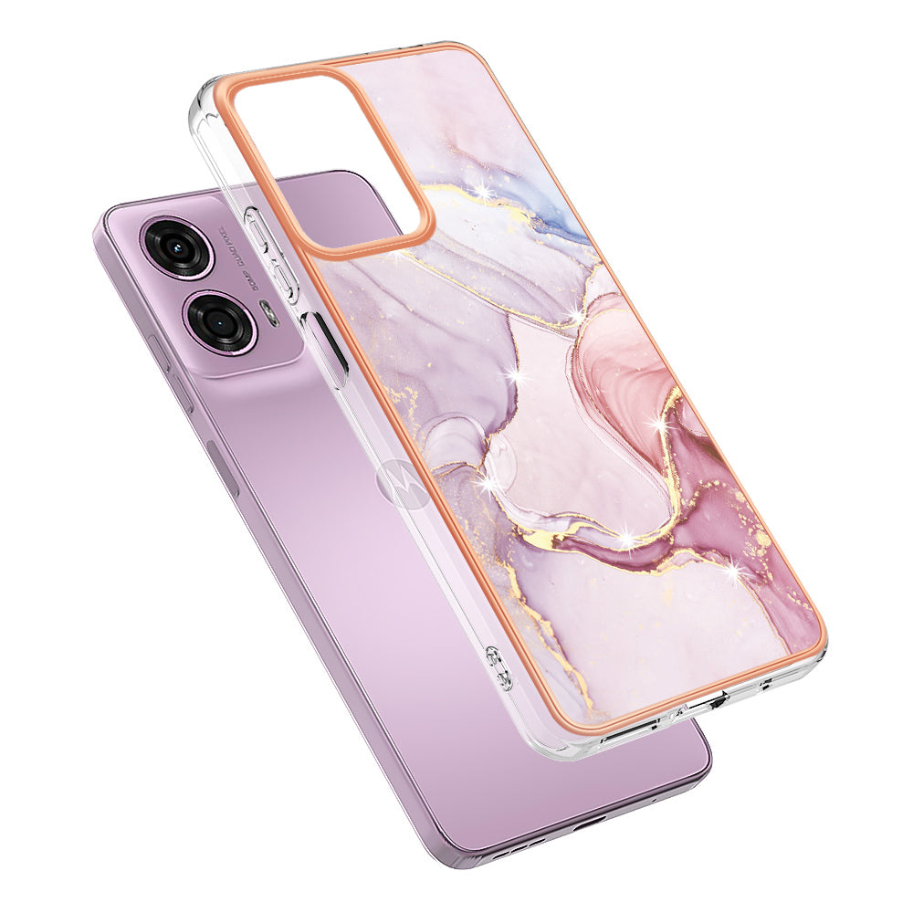 YB IMD Series-2 For Motorola Moto G04 4G / Moto G24 4G Case Marble Pattern IMD TPU Phone Case - Rose Gold 005