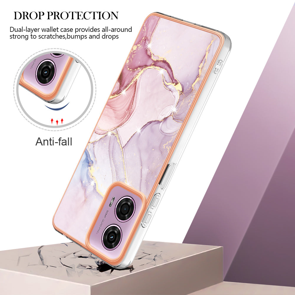 YB IMD Series-2 For Motorola Moto G04 4G / Moto G24 4G Case Marble Pattern IMD TPU Phone Case - Rose Gold 005