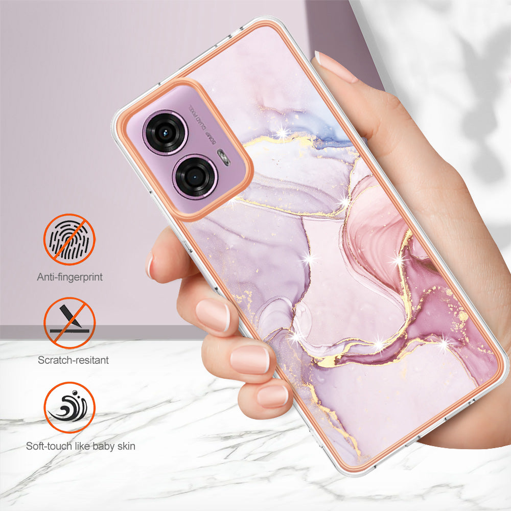 YB IMD Series-2 For Motorola Moto G04 4G / Moto G24 4G Case Marble Pattern IMD TPU Phone Case - Rose Gold 005