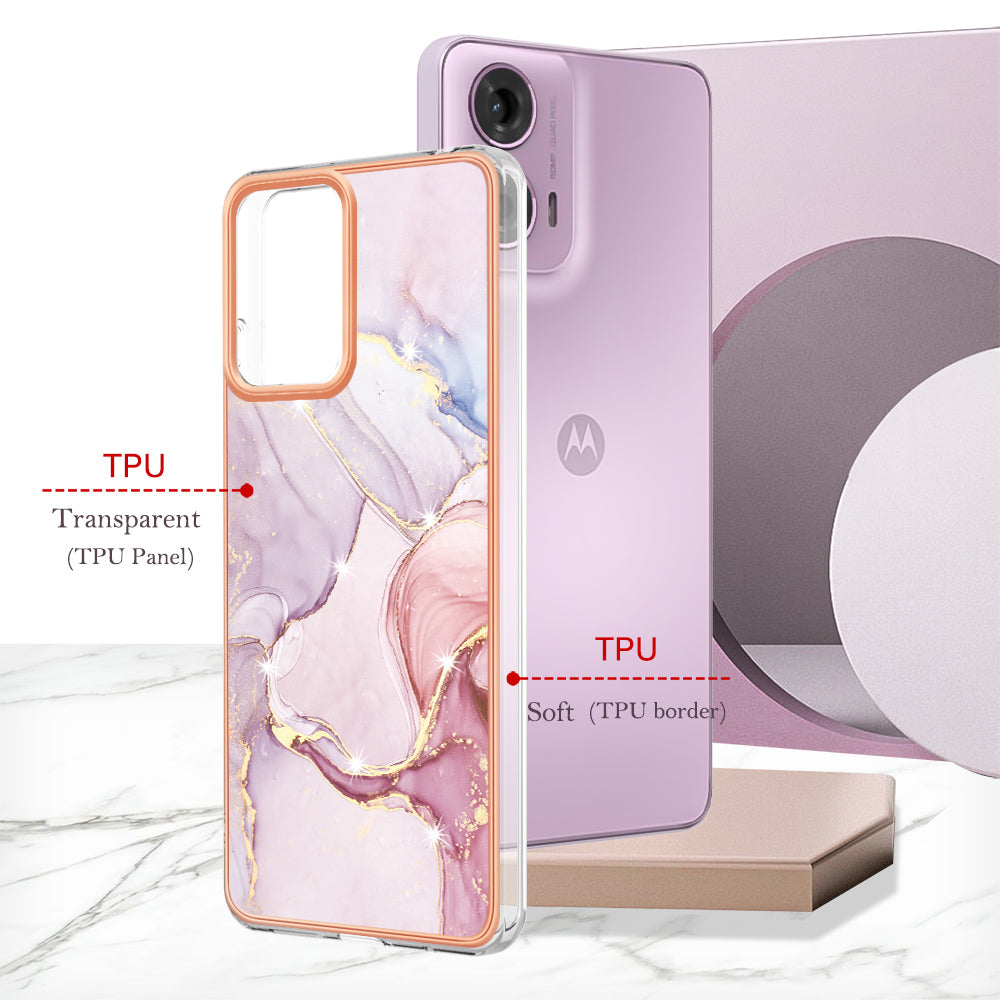 YB IMD Series-2 For Motorola Moto G04 4G / Moto G24 4G Case Marble Pattern IMD TPU Phone Case - Rose Gold 005