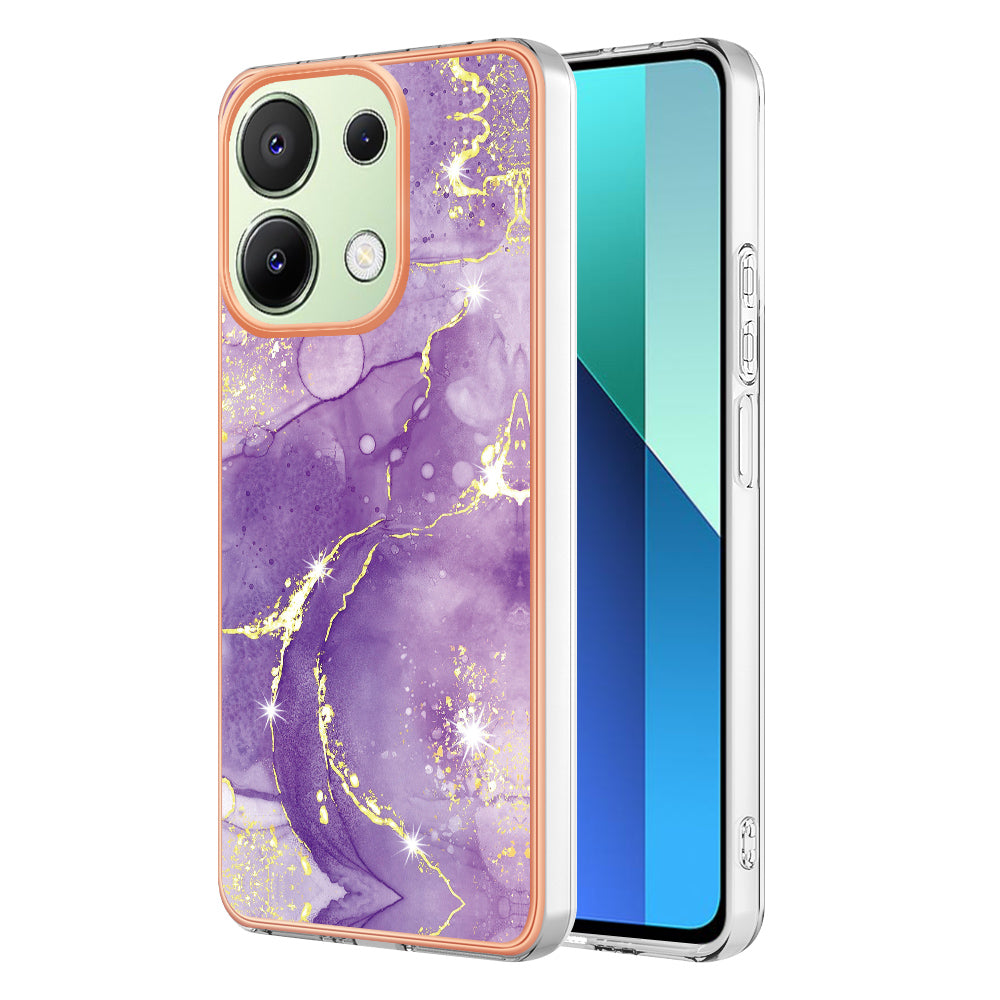 YB IMD Series-2 For Xiaomi Redmi Note 13 4G Back Case Marble Pattern Electroplated Frame TPU Phone Shell - Purple 002