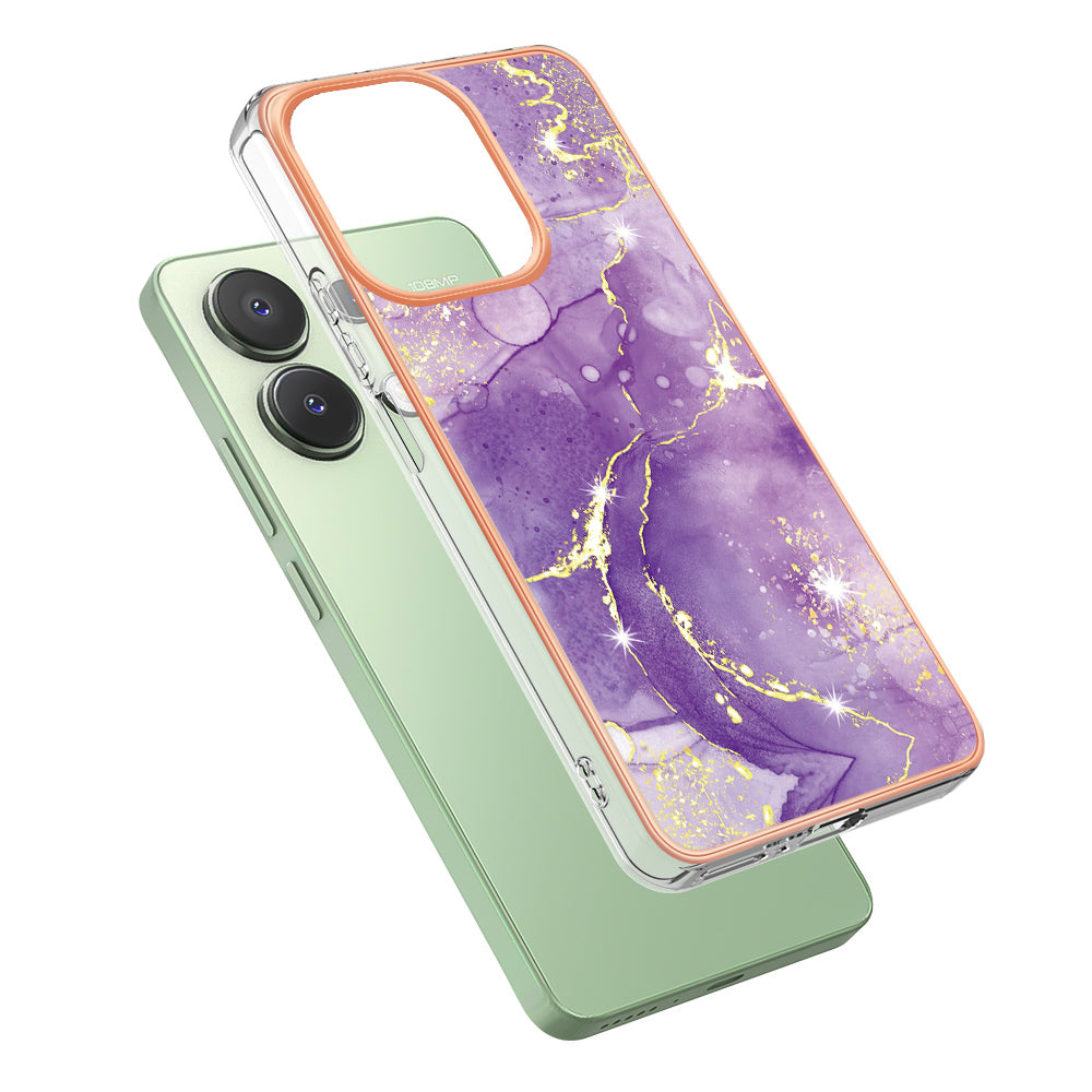 YB IMD Series-2 For Xiaomi Redmi Note 13 4G Back Case Marble Pattern Electroplated Frame TPU Phone Shell - Purple 002