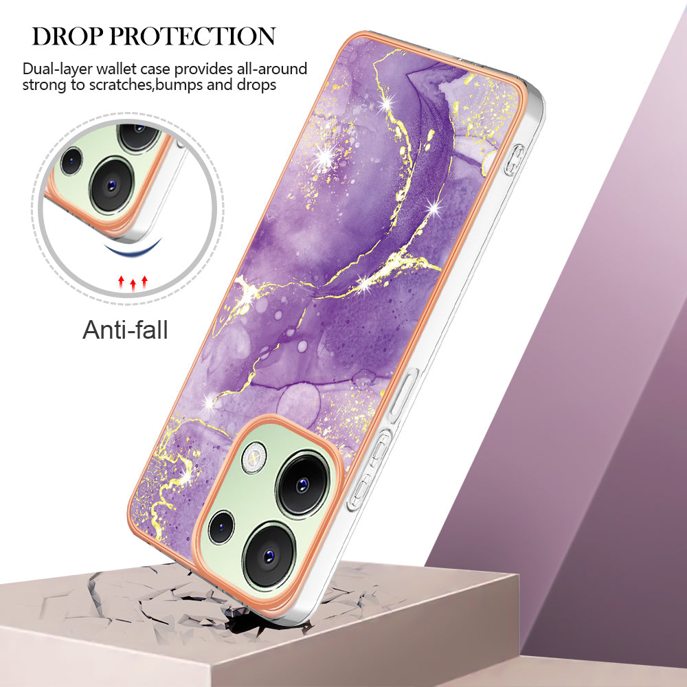 YB IMD Series-2 For Xiaomi Redmi Note 13 4G Back Case Marble Pattern Electroplated Frame TPU Phone Shell - Purple 002