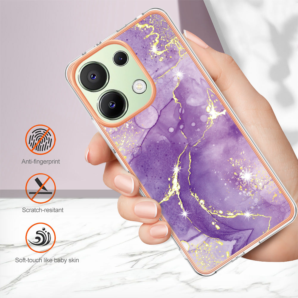 YB IMD Series-2 For Xiaomi Redmi Note 13 4G Back Case Marble Pattern Electroplated Frame TPU Phone Shell - Purple 002