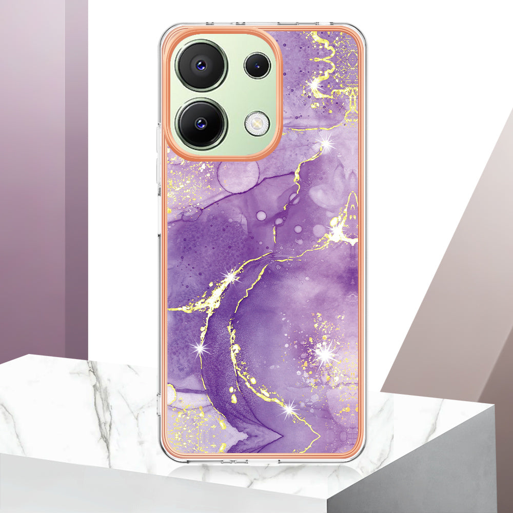 YB IMD Series-2 For Xiaomi Redmi Note 13 4G Back Case Marble Pattern Electroplated Frame TPU Phone Shell - Purple 002