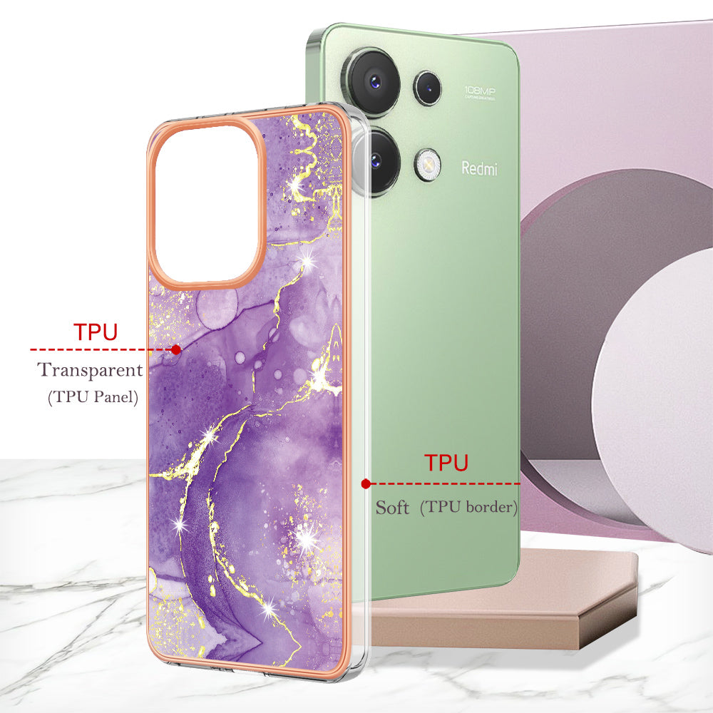 YB IMD Series-2 For Xiaomi Redmi Note 13 4G Back Case Marble Pattern Electroplated Frame TPU Phone Shell - Purple 002