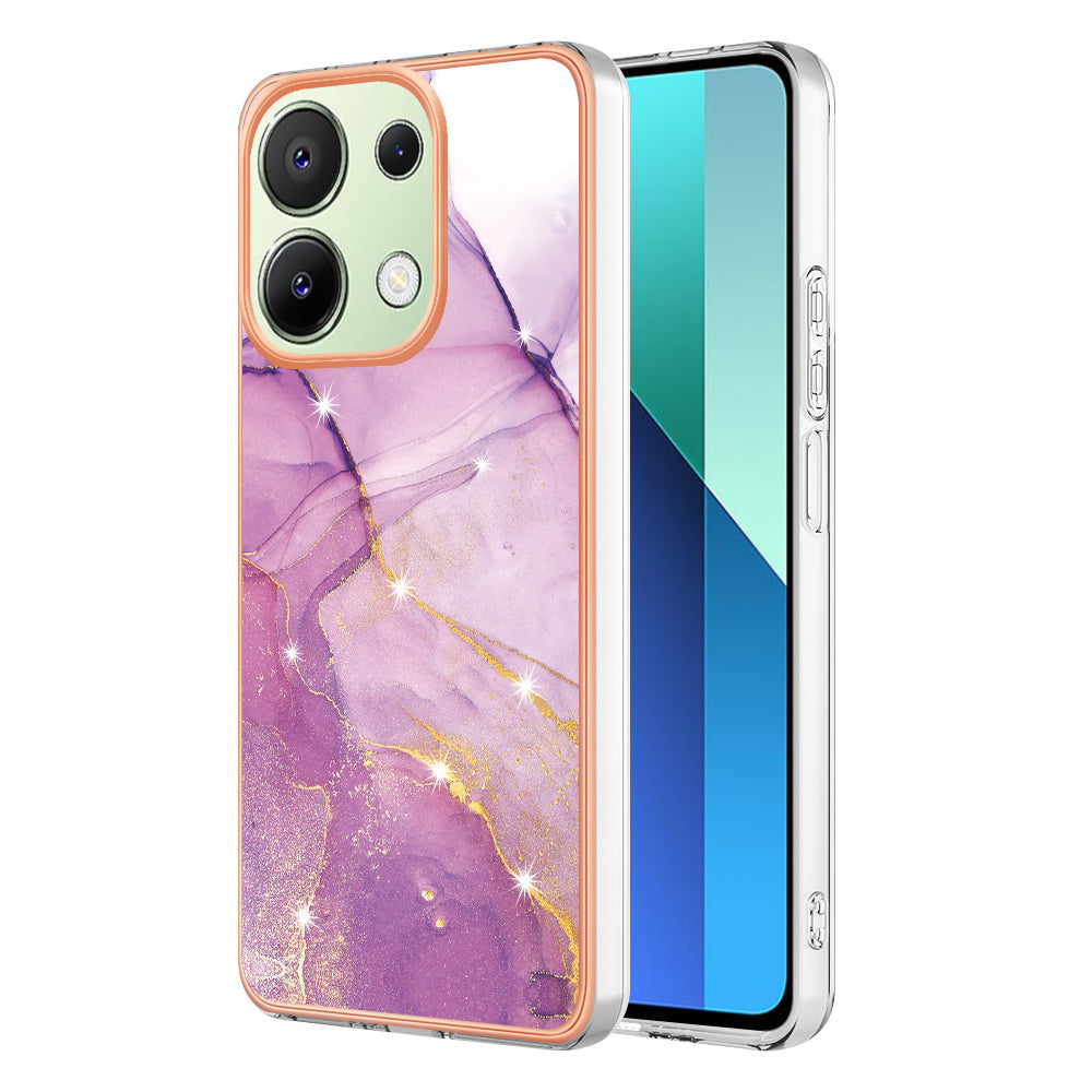 YB IMD Series-2 For Xiaomi Redmi Note 13 4G Back Case Marble Pattern Electroplated Frame TPU Phone Shell - Purple 001