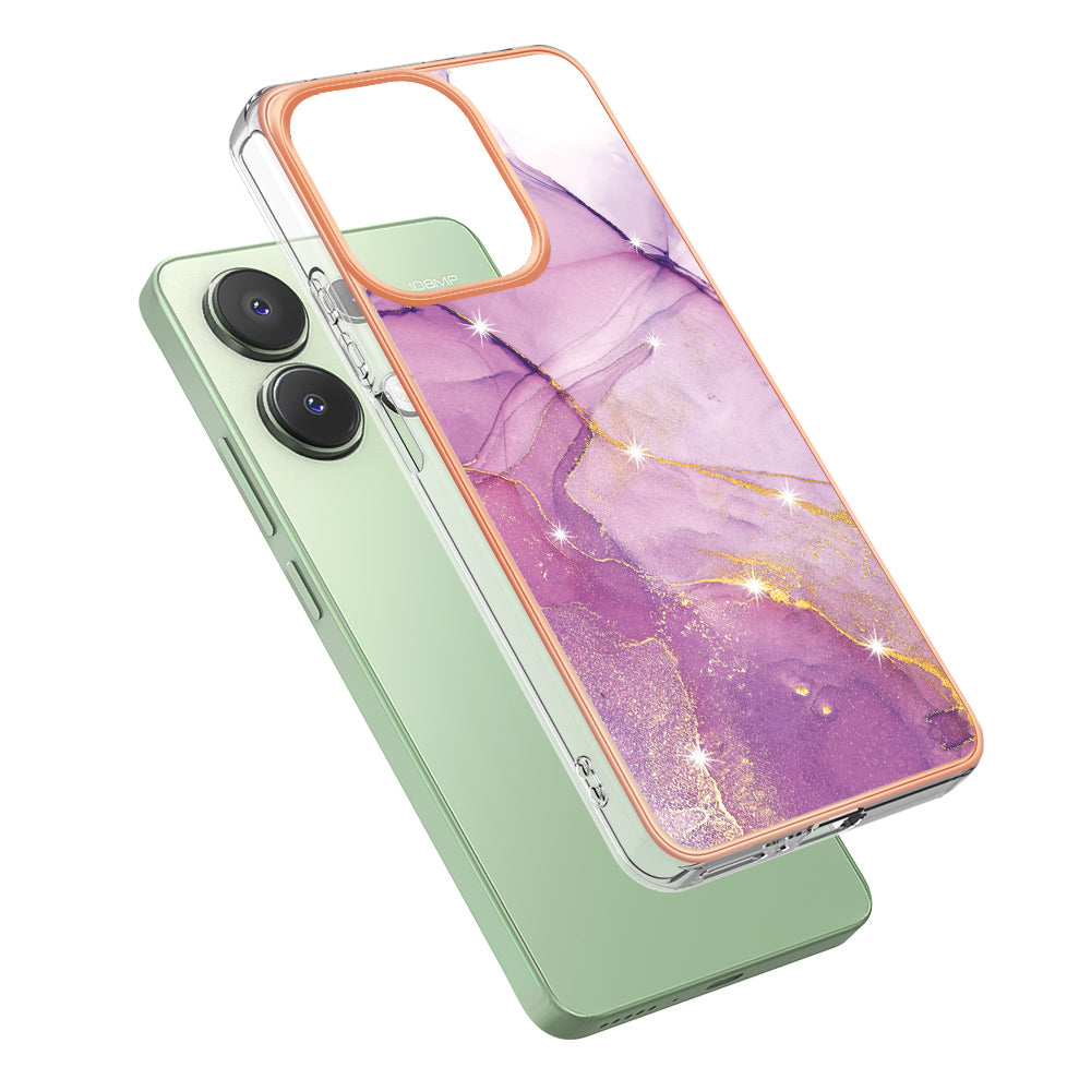 YB IMD Series-2 For Xiaomi Redmi Note 13 4G Back Case Marble Pattern Electroplated Frame TPU Phone Shell - Purple 001