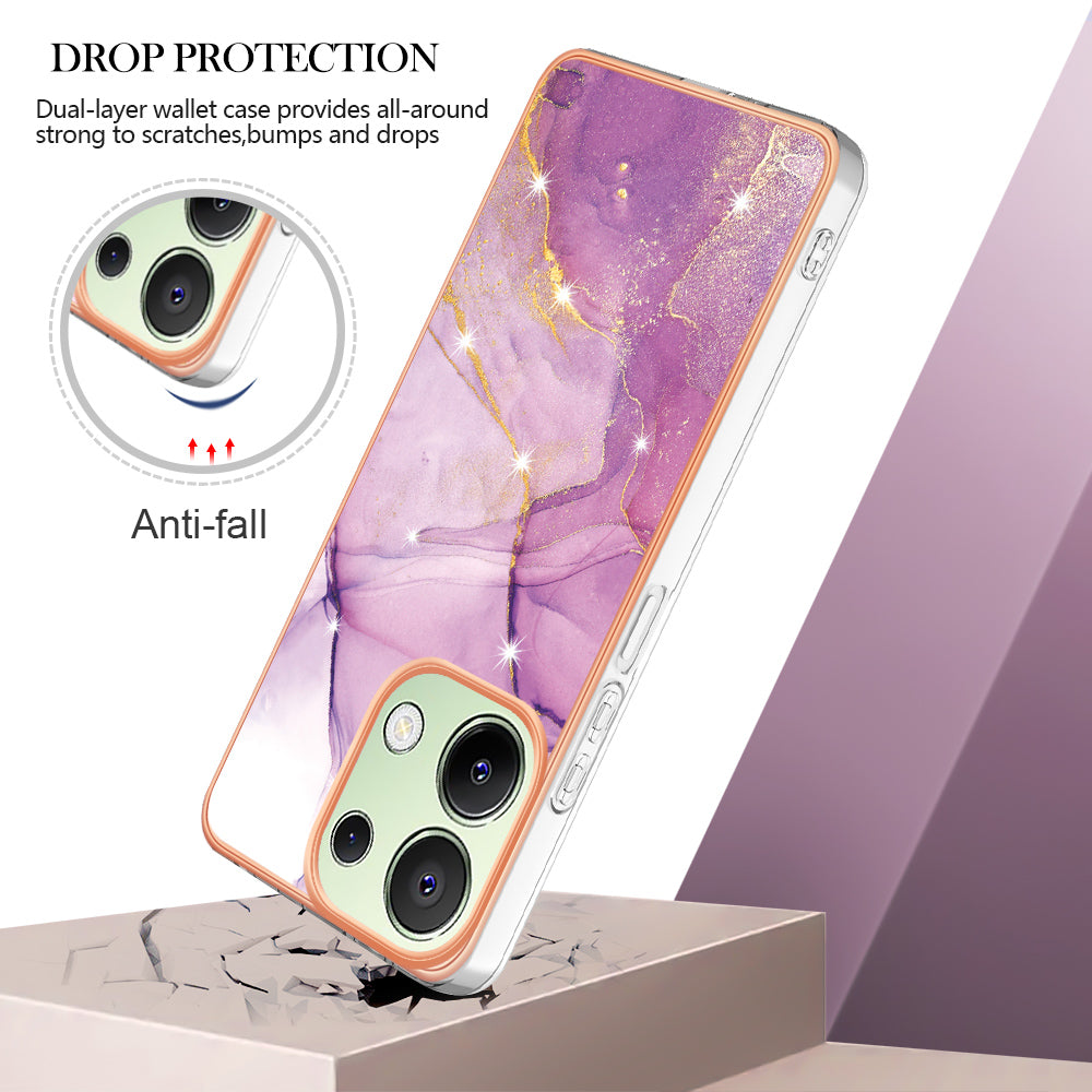 YB IMD Series-2 For Xiaomi Redmi Note 13 4G Back Case Marble Pattern Electroplated Frame TPU Phone Shell - Purple 001