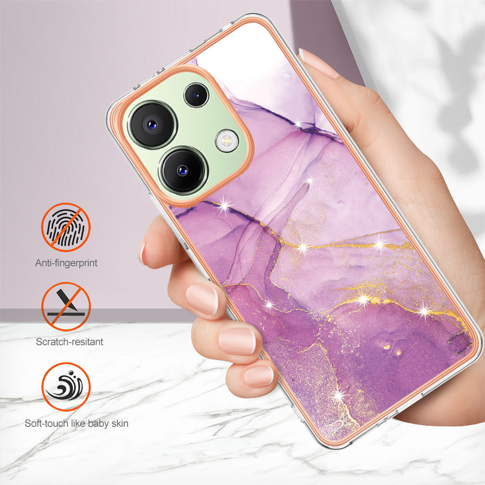 YB IMD Series-2 For Xiaomi Redmi Note 13 4G Back Case Marble Pattern Electroplated Frame TPU Phone Shell - Purple 001