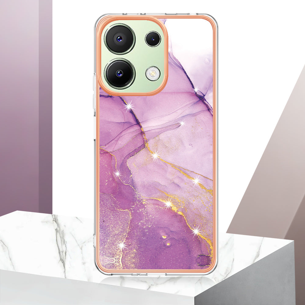 YB IMD Series-2 For Xiaomi Redmi Note 13 4G Back Case Marble Pattern Electroplated Frame TPU Phone Shell - Purple 001