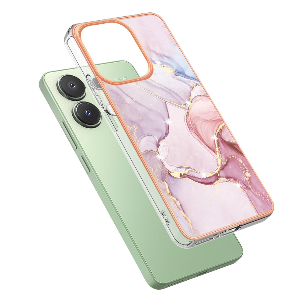 YB IMD Series-2 For Xiaomi Redmi Note 13 4G Back Case Marble Pattern Electroplated Frame TPU Phone Shell - Rose Gold 005