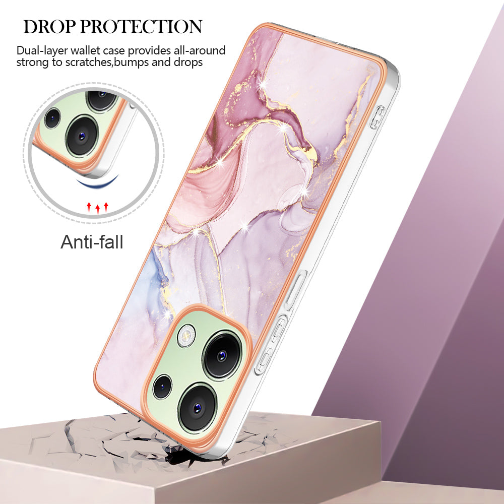 YB IMD Series-2 For Xiaomi Redmi Note 13 4G Back Case Marble Pattern Electroplated Frame TPU Phone Shell - Rose Gold 005