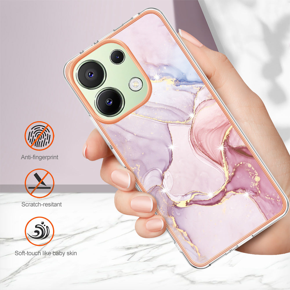 YB IMD Series-2 For Xiaomi Redmi Note 13 4G Back Case Marble Pattern Electroplated Frame TPU Phone Shell - Rose Gold 005