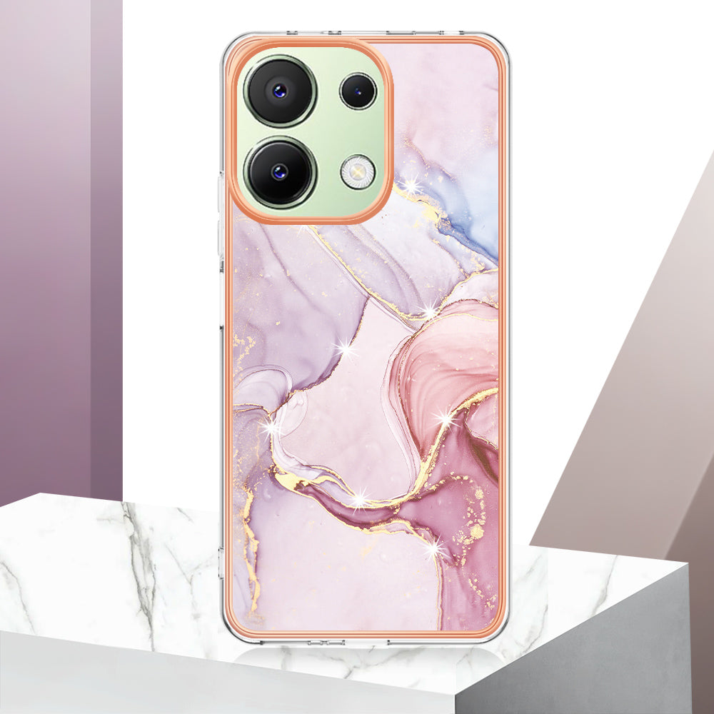 YB IMD Series-2 For Xiaomi Redmi Note 13 4G Back Case Marble Pattern Electroplated Frame TPU Phone Shell - Rose Gold 005