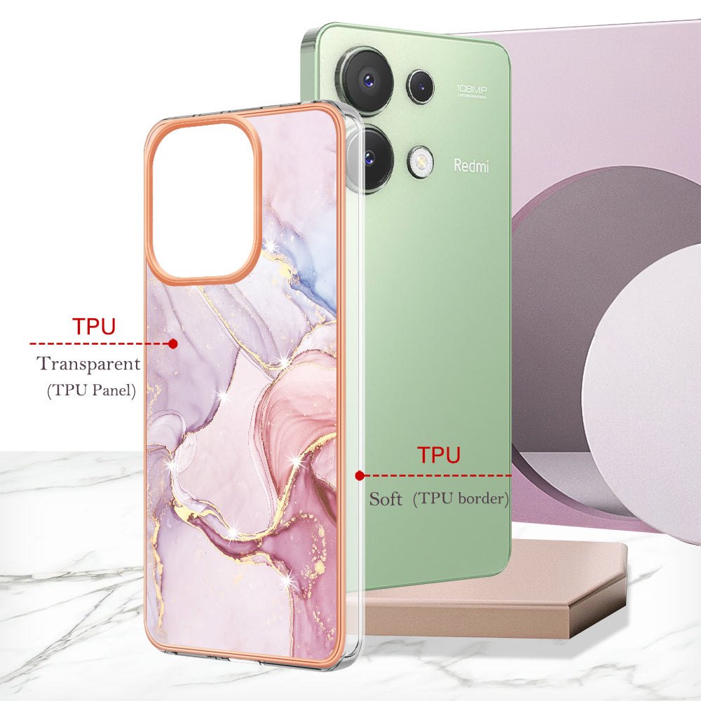 YB IMD Series-2 For Xiaomi Redmi Note 13 4G Back Case Marble Pattern Electroplated Frame TPU Phone Shell - Rose Gold 005