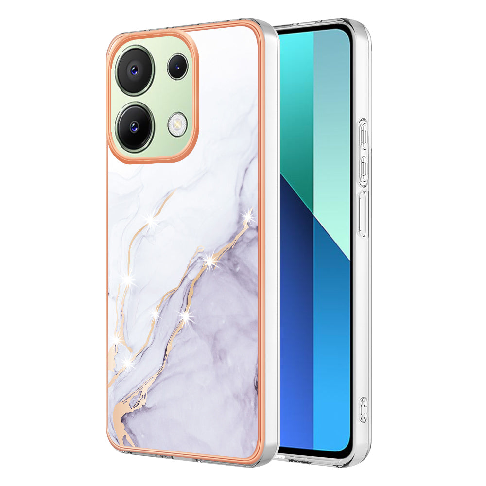 YB IMD Series-2 For Xiaomi Redmi Note 13 4G Back Case Marble Pattern Electroplated Frame TPU Phone Shell - White 006