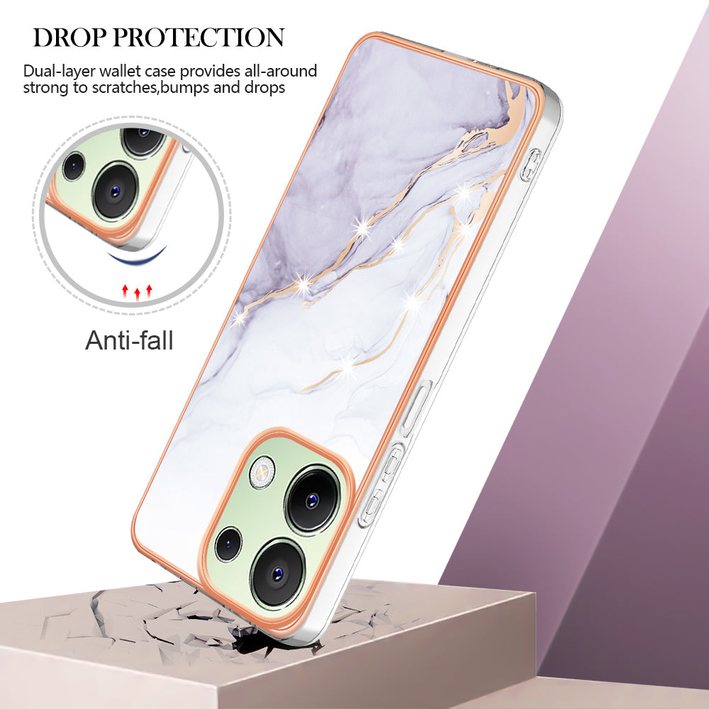 YB IMD Series-2 For Xiaomi Redmi Note 13 4G Back Case Marble Pattern Electroplated Frame TPU Phone Shell - White 006