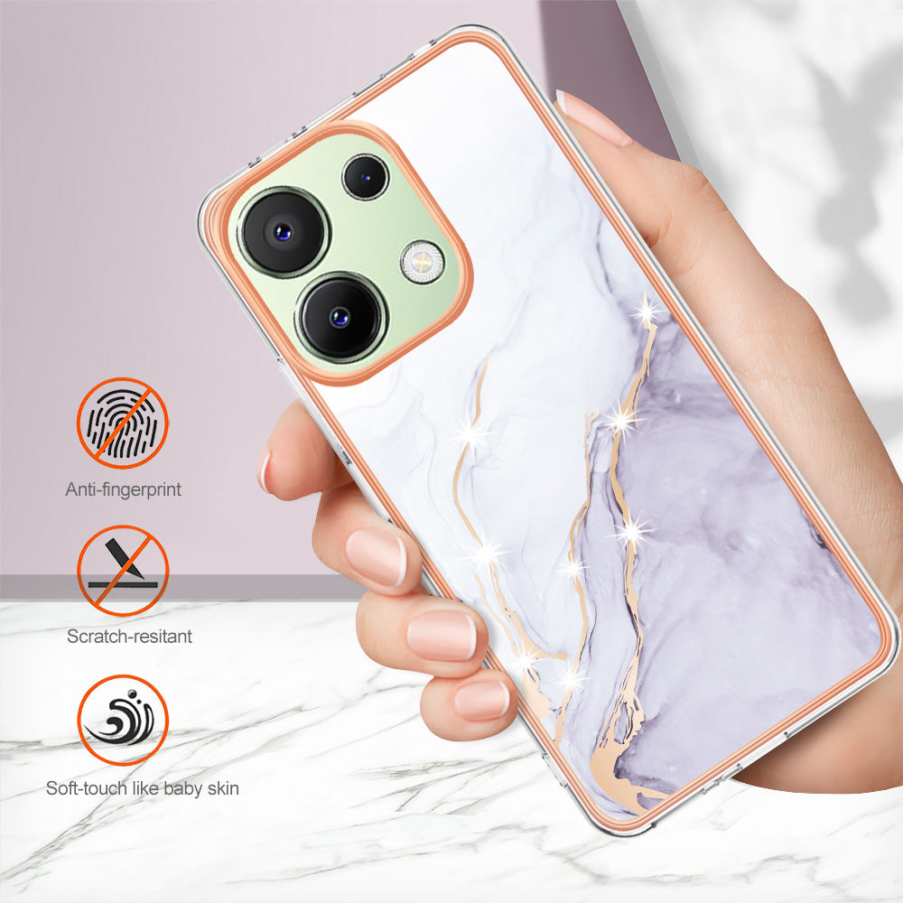 YB IMD Series-2 For Xiaomi Redmi Note 13 4G Back Case Marble Pattern Electroplated Frame TPU Phone Shell - White 006