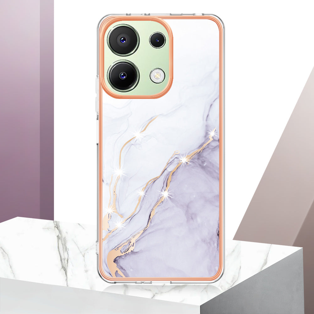 YB IMD Series-2 For Xiaomi Redmi Note 13 4G Back Case Marble Pattern Electroplated Frame TPU Phone Shell - White 006