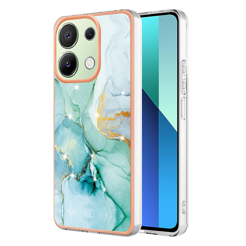 YB IMD Series-2 For Xiaomi Redmi Note 13 4G Back Case Marble Pattern Electroplated Frame TPU Phone Shell - Green 003