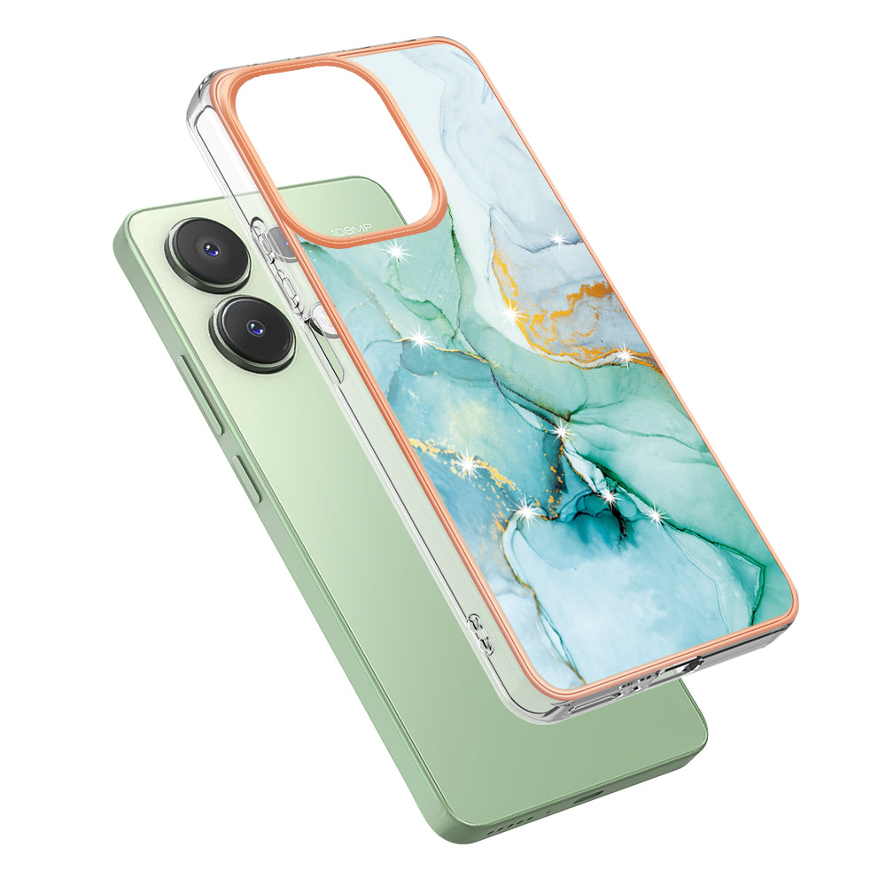 YB IMD Series-2 For Xiaomi Redmi Note 13 4G Back Case Marble Pattern Electroplated Frame TPU Phone Shell - Green 003