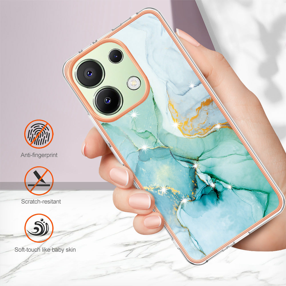 YB IMD Series-2 For Xiaomi Redmi Note 13 4G Back Case Marble Pattern Electroplated Frame TPU Phone Shell - Green 003