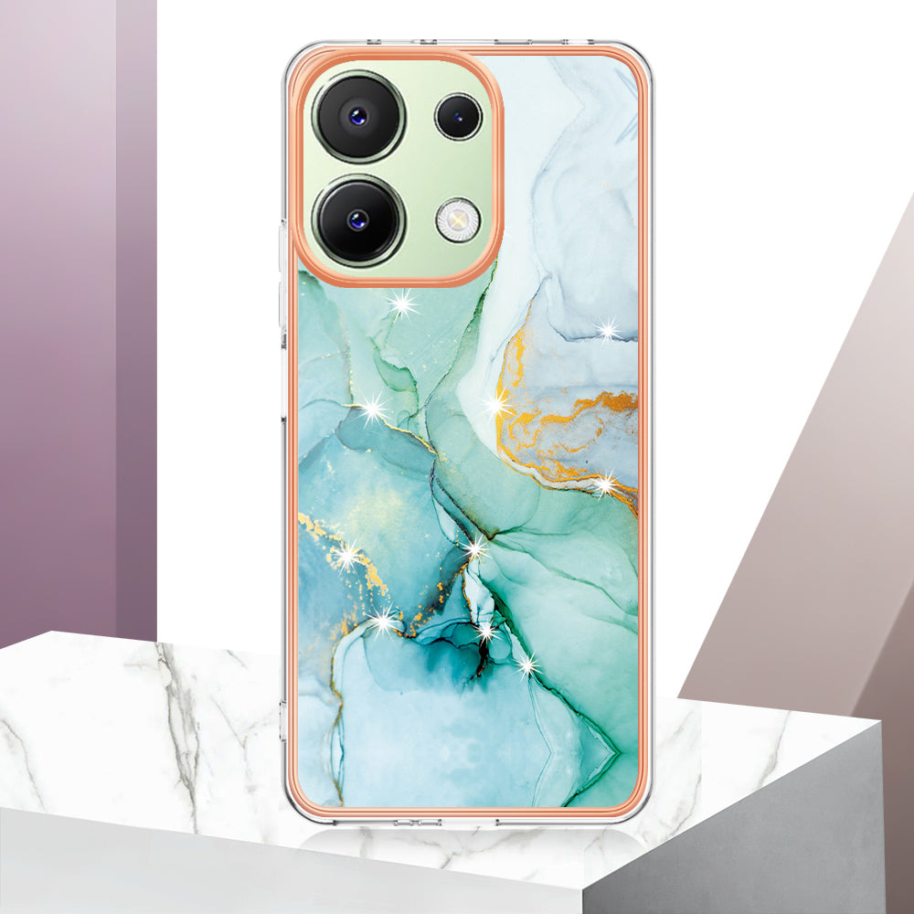 YB IMD Series-2 For Xiaomi Redmi Note 13 4G Back Case Marble Pattern Electroplated Frame TPU Phone Shell - Green 003