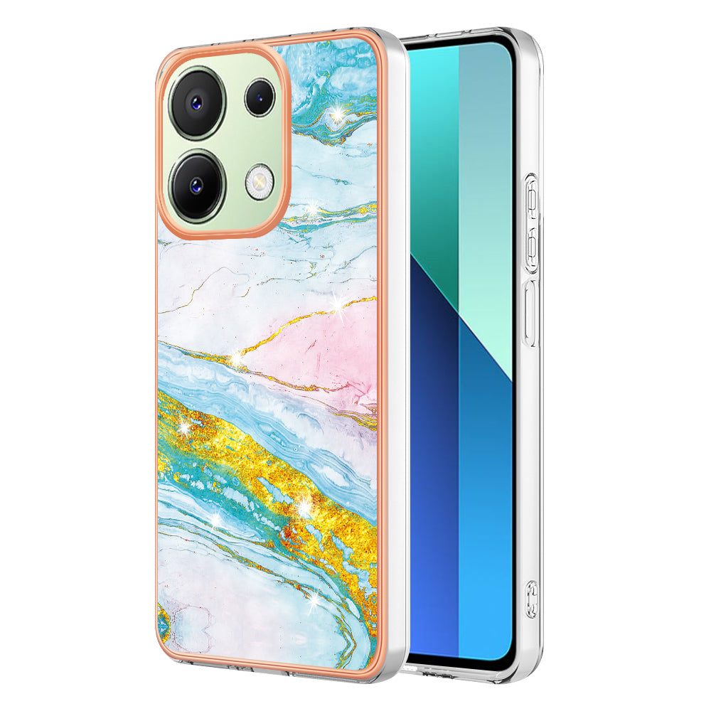 YB IMD Series-2 For Xiaomi Redmi Note 13 4G Back Case Marble Pattern Electroplated Frame TPU Phone Shell - Green 004