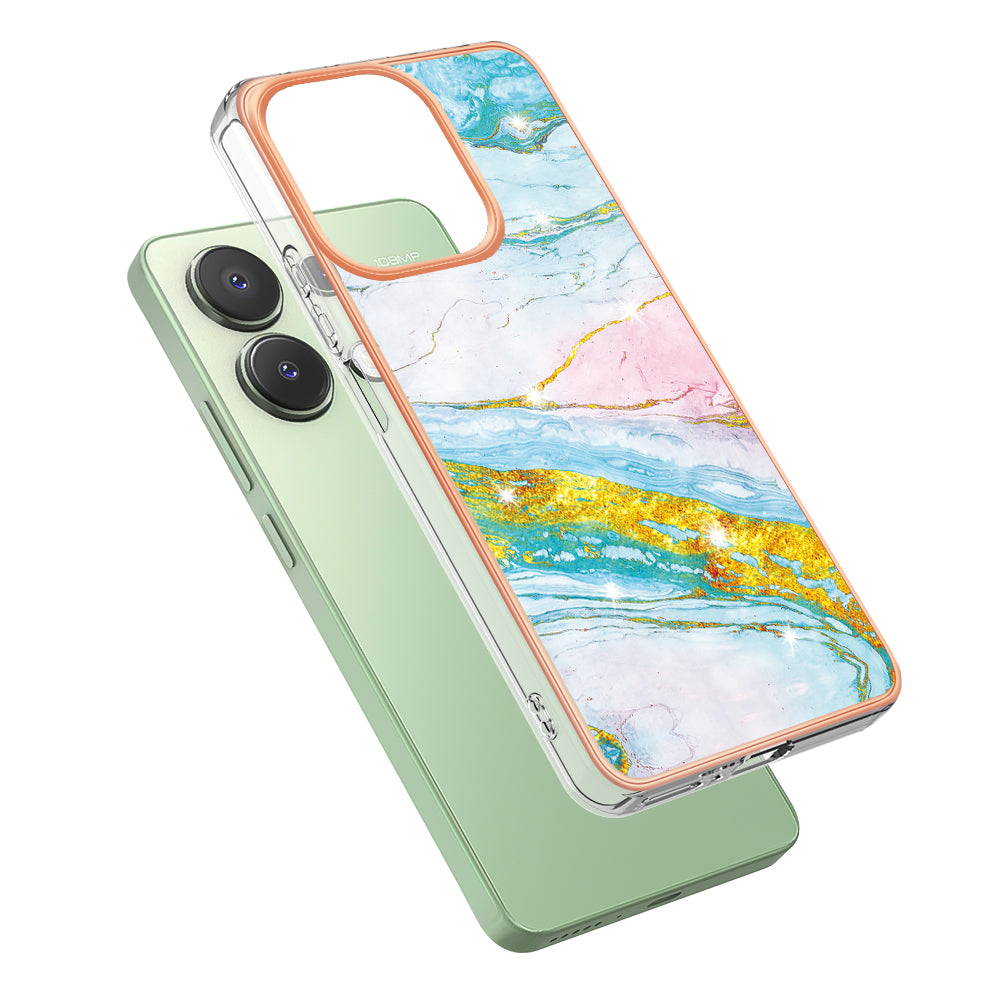 YB IMD Series-2 For Xiaomi Redmi Note 13 4G Back Case Marble Pattern Electroplated Frame TPU Phone Shell - Green 004